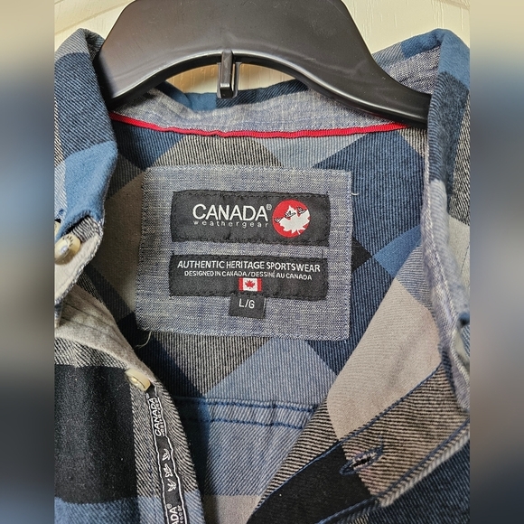 Canada Weather Gear Men's Flannel Button-Down Chambray Lined Collar Blue/Black L - Picture 5 of 9